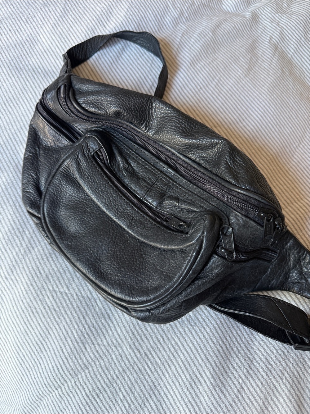 Black Leather Belt Bag/fanny pack. Versatile Sling Carry